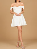 Off Shoulder, A-line Bridal Short Dress