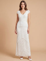 Cap Sleeve Bridal Beaded Gown with Fringe | 51222