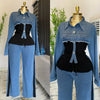 Two Piece Sets Women Pant Set Denim Splice Matching Sets Spring Top Wide Leg Long Pants Casual Loose Lace Up High Waist Jogger - treasures-4-u-2-day
