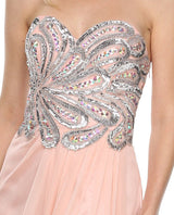 CLEARANCE - Juliet 548 Beaded Bodice Long Strapless Thigh Slit Formal Gown