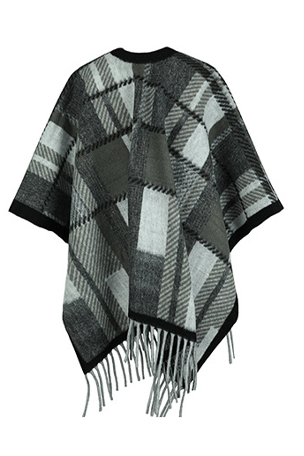 Monah Paloma Acrylic Blend Pretty-n-Plush Cloak Long Sleeve Fringe Detail Plaid Poncho (Multicolor)