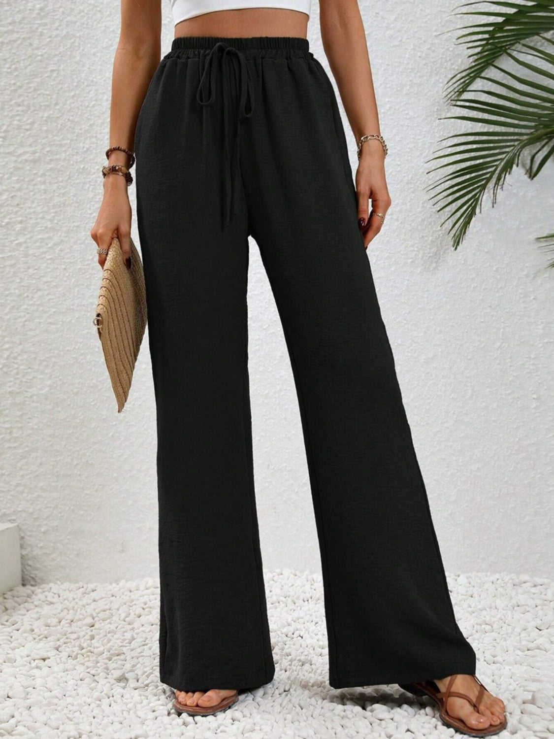 Our Best 100% Polyester Wide Leg Drawstring Waist Palazzo Pants (Multi Colors)