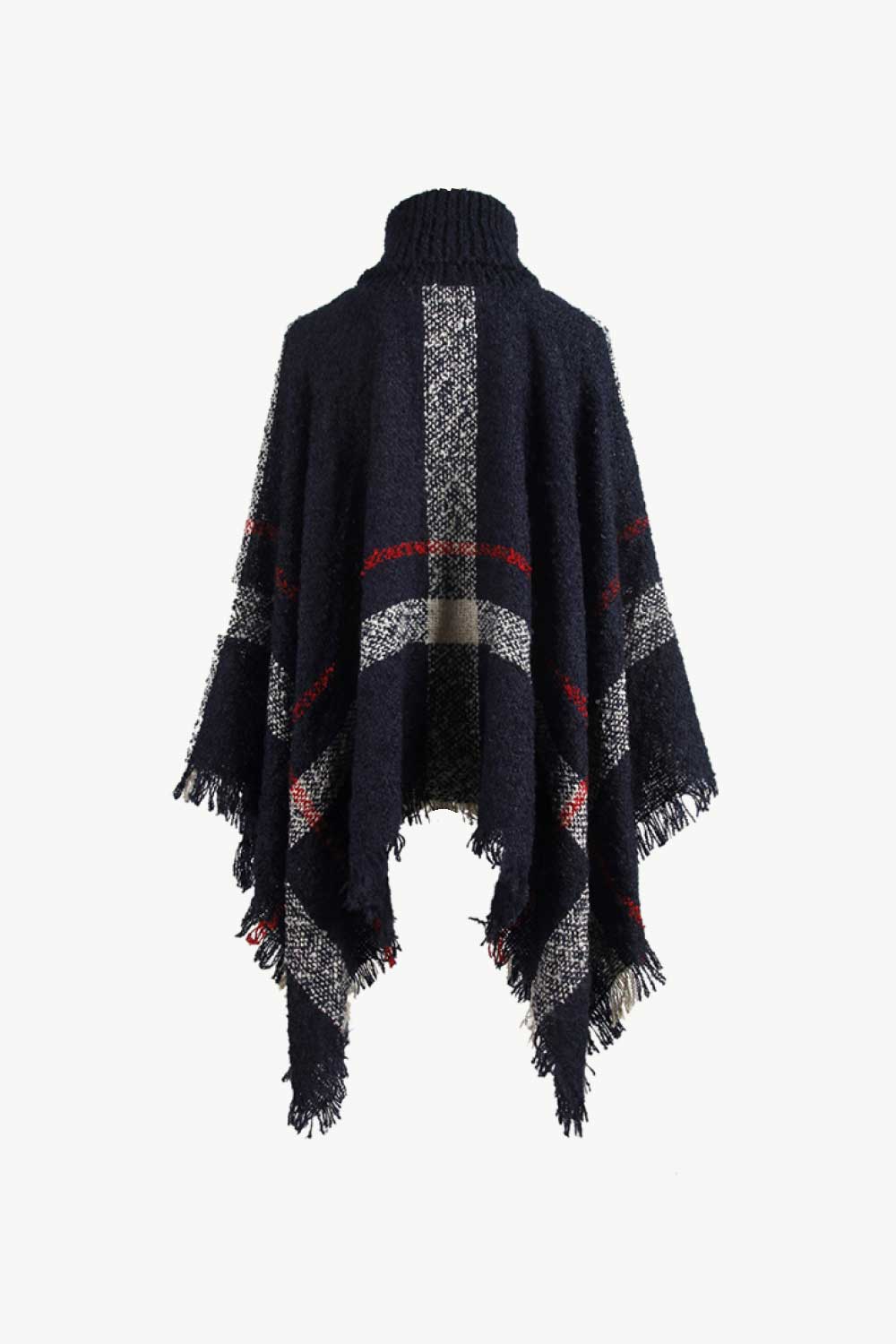 Monah Paloma Acrylic Blend Pretty-n-Plush Plaid Turtleneck Raw Hem Poncho (Multicolor)