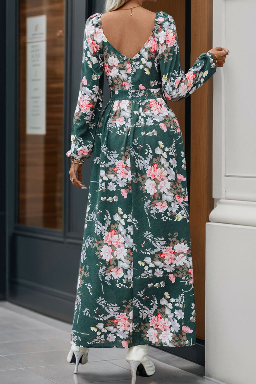 Our Best 100% Polyester Exotic Floral Print Perfee Slit Surplice Long Sleeve Maxi Dress (Variants)