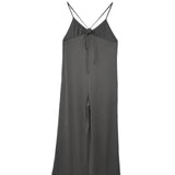 Ladies' Solid Color Chest Pleated Design Cross Suspender Sexy Jumpsuit