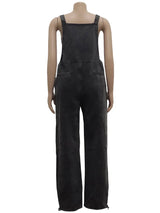 Wmstar Women's Jumpsuit Denim Cargo Pockets One Piece Outfits Wide Leg Black Fashion Streetwear Romper Wholesale Dropshipping