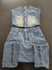 Y2k Fashion Vintage Washed Denim Set Women Off Shoulder Cropped Top Mini Skirt Jean Suit Summer Streetwear 2 Two Piece Outfits