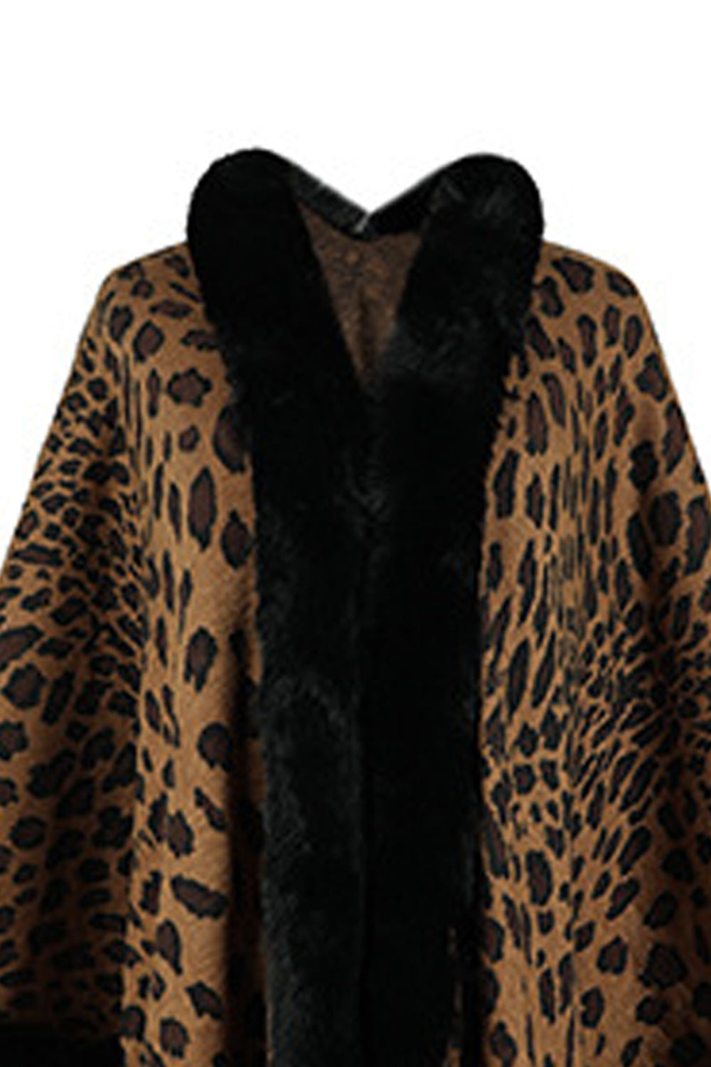 Monah Paloma 100% Acrylic Pretty-n-Plush Fur Fringe Leopard Pattern Print Poncho (Multicolor)