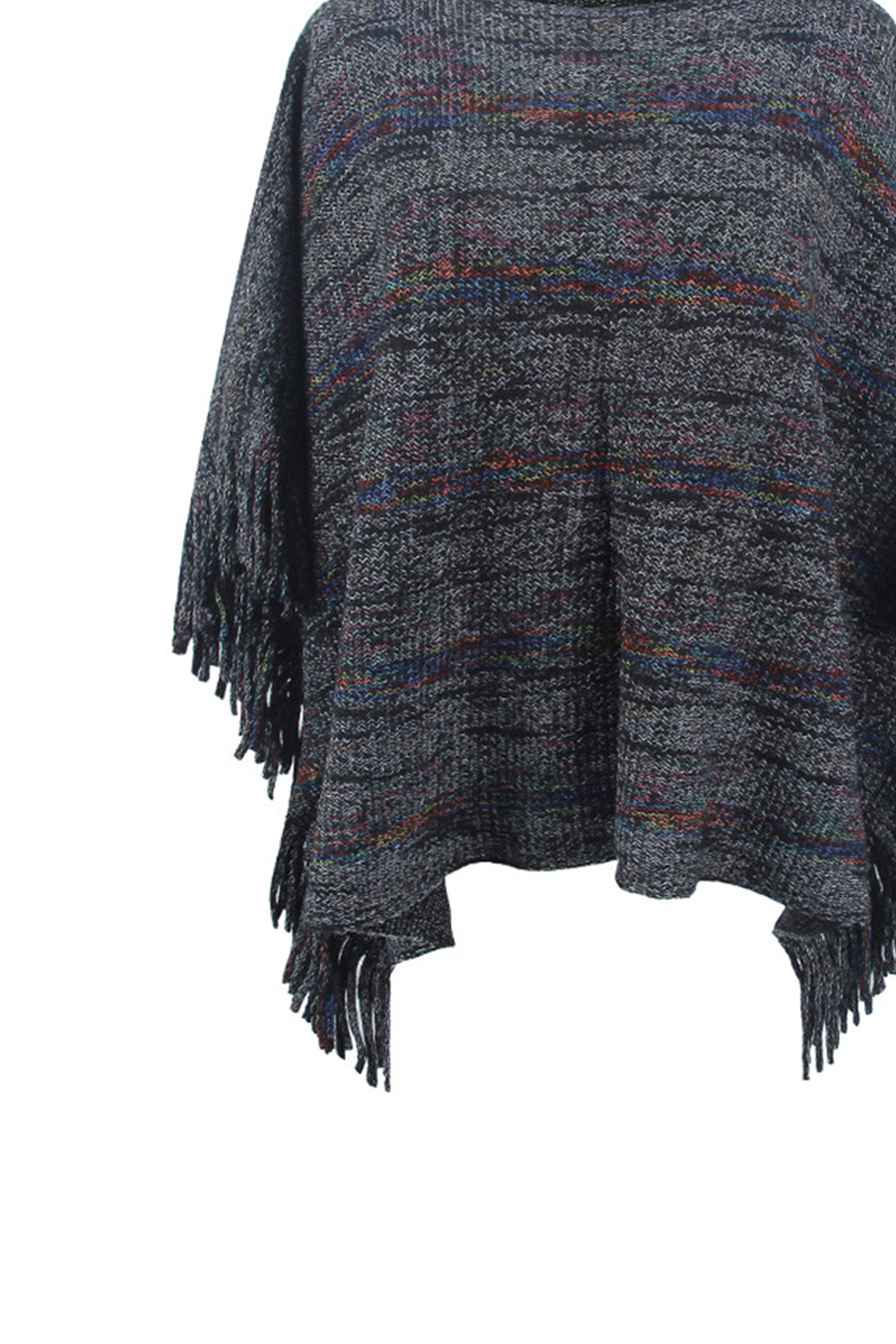 Monah Paloma 100% Polyester Pretty-n-Plush Round Neck Fringe Detail Cloak Sleeve Poncho (Multicolor)