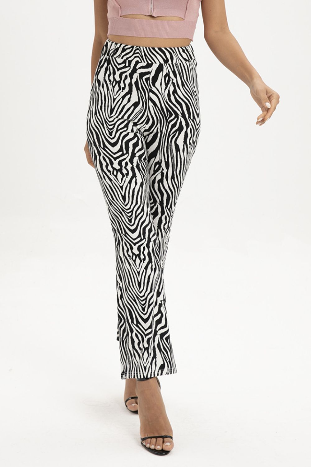 Samantha On Safari Polyester/Spandex Blend Zebra Print Stretchy Straight Leg Pants (Zebra)