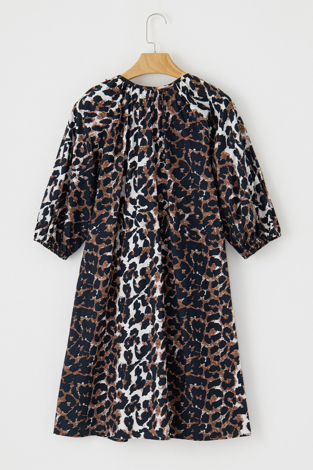 Our Best 100% Cotton Leopard Print Pattern Button Up Half Sleeve Mini Dress (Leopard)