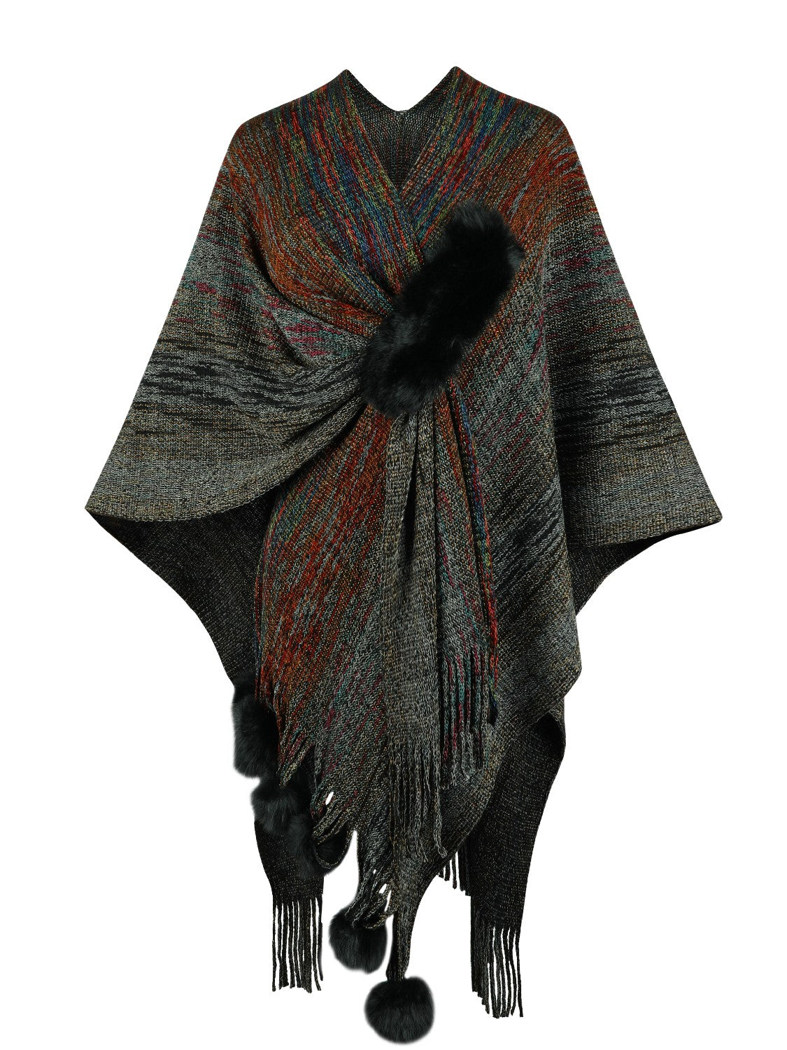 Monah Paloma 100% Polyester Pretty-n-Plush Heathered Fringe Hem Poncho (Multicolor)