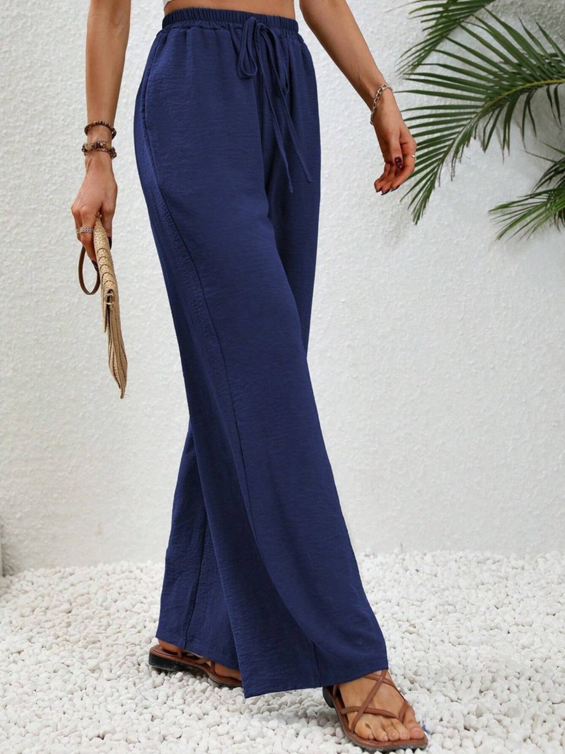 Our Best 100% Polyester Wide Leg Drawstring Waist Palazzo Pants (Multi Colors)