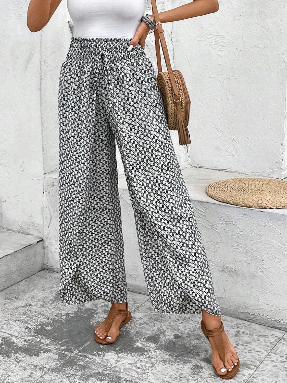 Our Best Viscose Blend Round Neck Waist Tie Long Sleeve Palazzo Pants (Multi Colors)