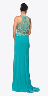 Juliet 617 Embellished Bodice Sheer Midriff Evening Gown
