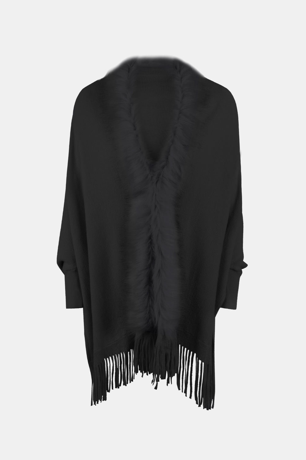 Monah Paloma 100% Polyester Pretty-n-Plush Fringe Detail Open Front Long Sleeve Poncho (Multicolor)