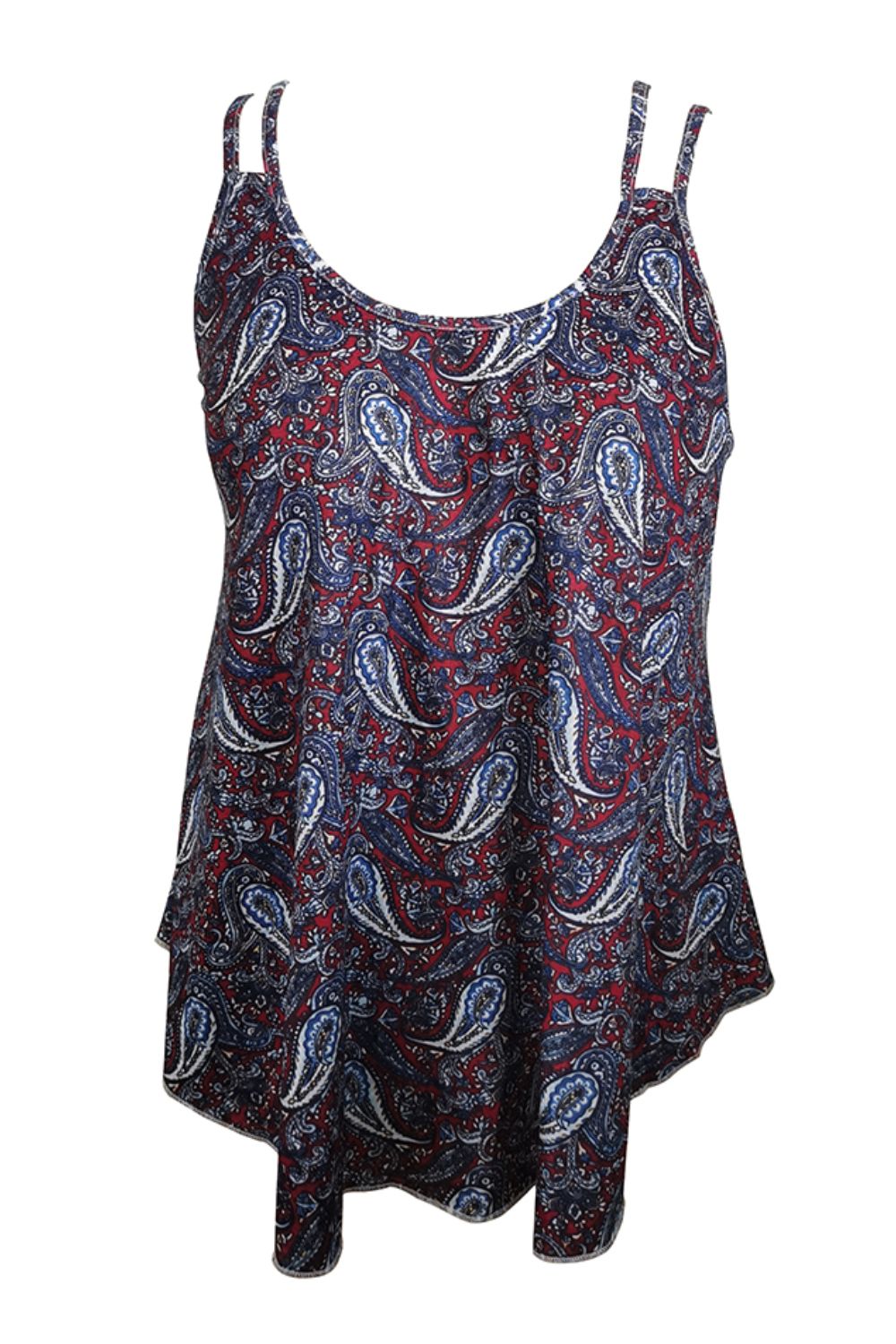 Our Best Polyester Blend Scoop Neck Fashion Plus Paisley Pattern Double-Strap Cami Top (Multicolor)