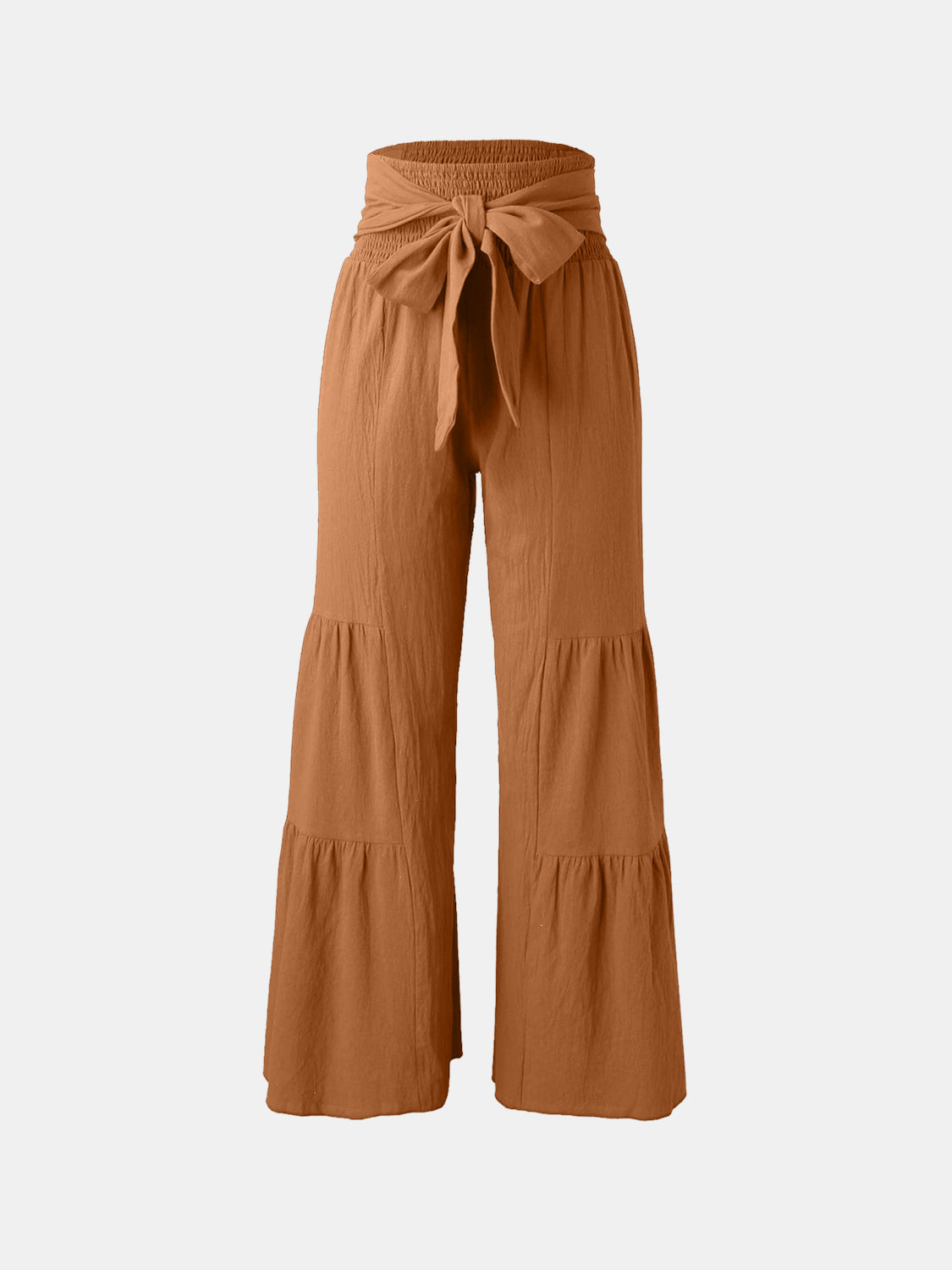 Our Best Polyester Blend Waist Tie Ruched Wide Leg Palazzo Pants (Multi-Colors)