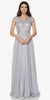 Juliet 657 Cap Sleeves Beaded Bodice A-line Long Dress