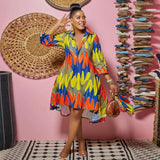 Women Sexy Fashion Printed Shirt Dresses Chic V Neck Loose Long Sleeve Dress Causal Vacation Female Mini Vestidos Robe Clothing - treasures-4-u-2-day