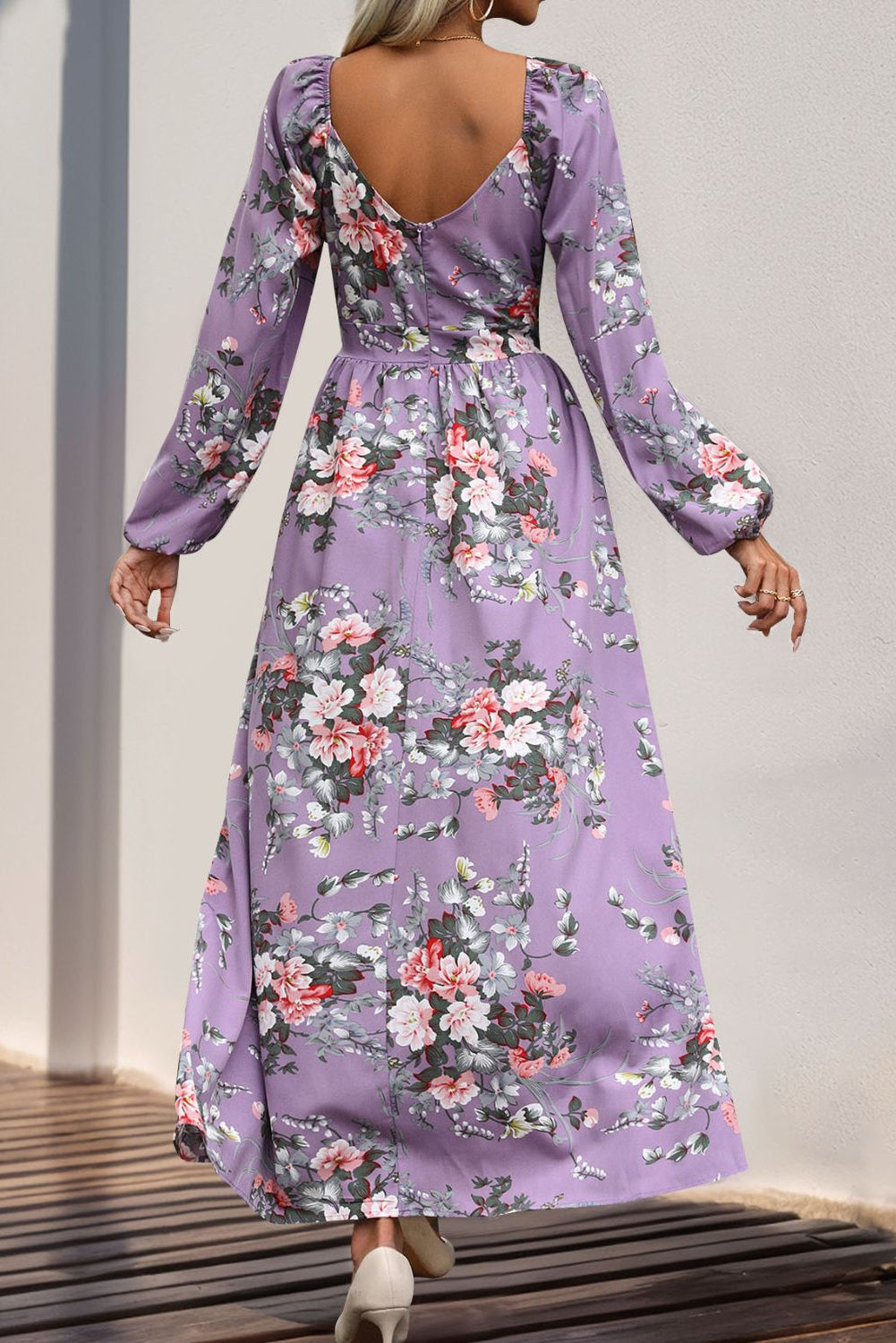 Our Best 100% Polyester Exotic Floral Print Perfee Slit Surplice Long Sleeve Maxi Dress (Variants)