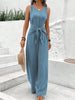 Blue V-Neck Twist Strap Jumpsuit For Women