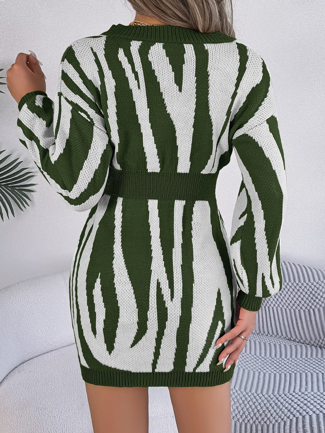 Samantha On Safari Fashion Plus 100% Acrylic Animal Print V-Neck Long Sleeve Sweater Dress (Multicolor)