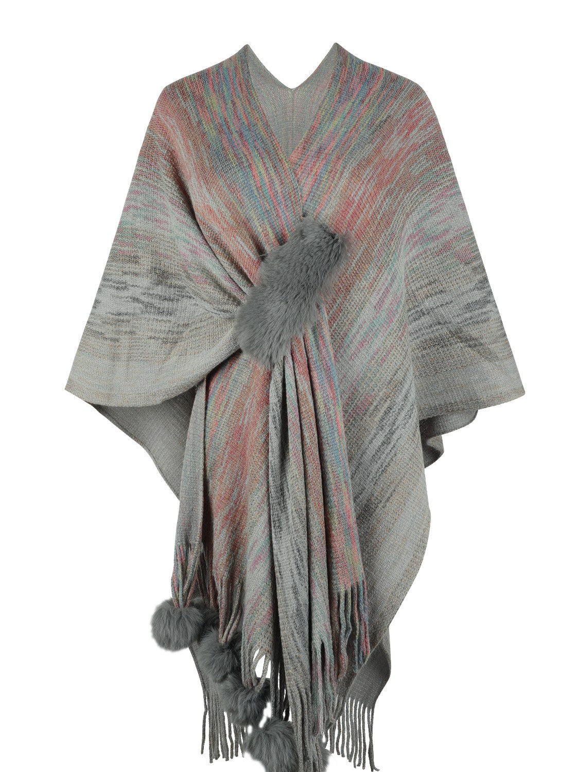 Monah Paloma 100% Polyester Pretty-n-Plush Heathered Fringe Hem Poncho (Multicolor)