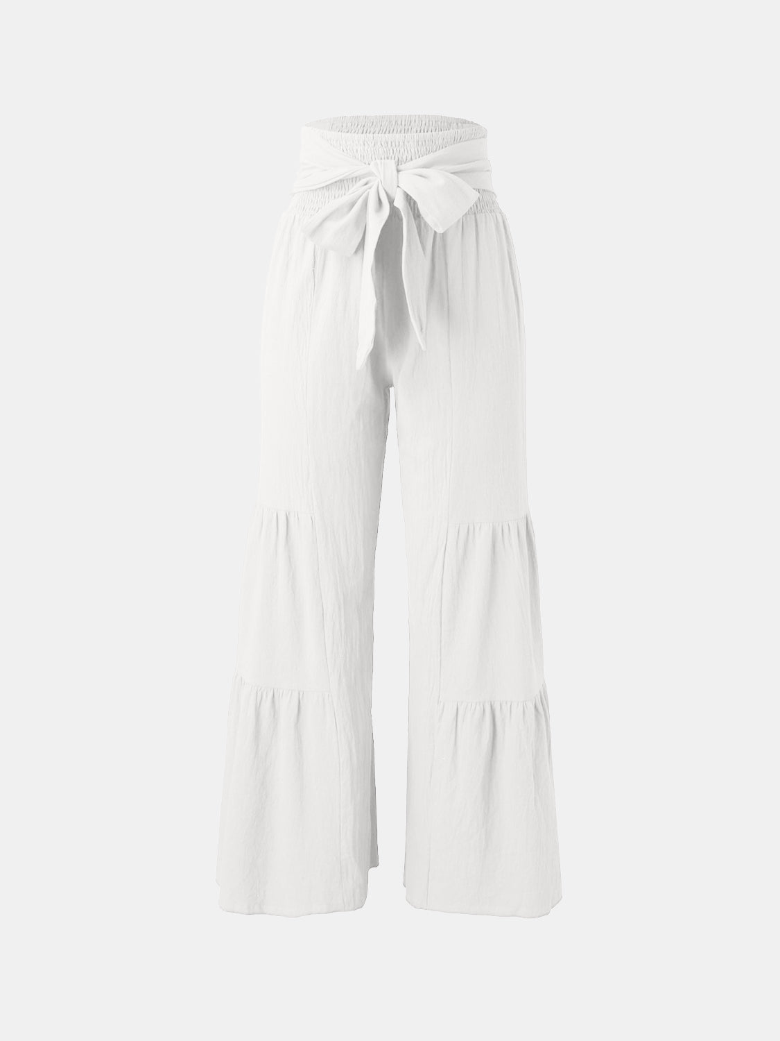 Our Best Polyester Blend Waist Tie Ruched Wide Leg Palazzo Pants (Multi-Colors)