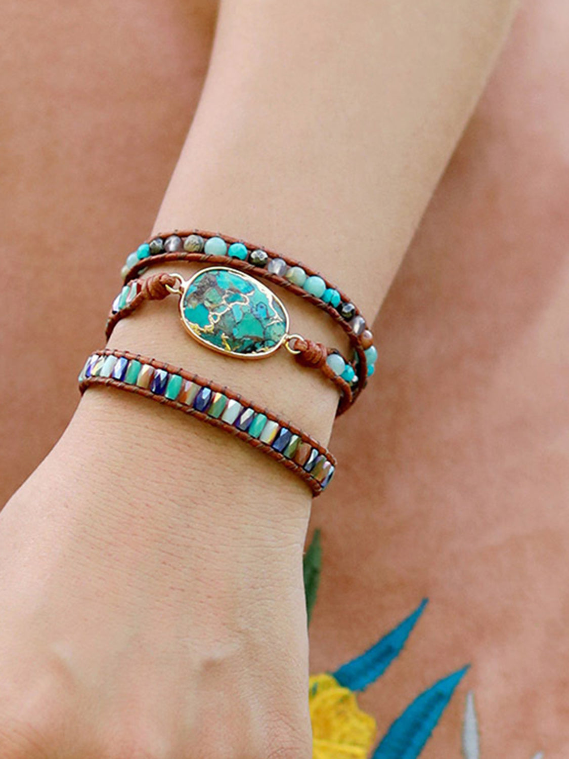 The Persian Princess Triple-Layer Semi-Precious Natural Stone Imperial Bracelet (Aqua)