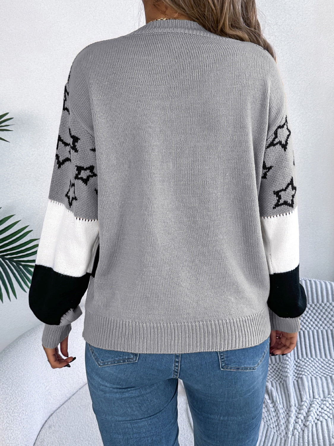 SuperStar 100% Acrylic Round Neck Colorblock Dropped Shoulder Long Sleeve Sweater (Multicolor)