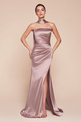 Ladivine 7451 Dress Strapless Satin Gown with Sash