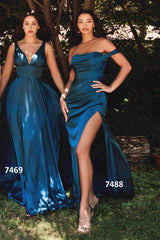 Ladivine 7469 Long Formal Evening Satin Dress with Slit