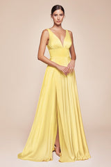 Cinderella Divine 7469 Floor Length Satin Formal V-Neckline Dress