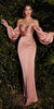 Cinderella Divine 7482C Long Sleeve Off the Shoulder Soft Satin Fitted Dress