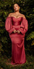 Cinderella Divine 7482C Long Sleeve Off the Shoulder Soft Satin Fitted Dress