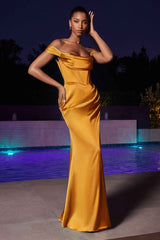 Ladivine 7492 Satin Off the Shoulder Corset Satin Formal Gown