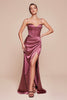 Ladivine 7495 Long Fitted Bustier Satin Draped Gown