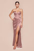 Ladivine 7495 Long Fitted Bustier Satin Draped Gown