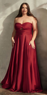 Ladivine 7496 Floor Length A-Line Luxurious Satin Strapless Keyhole Dress