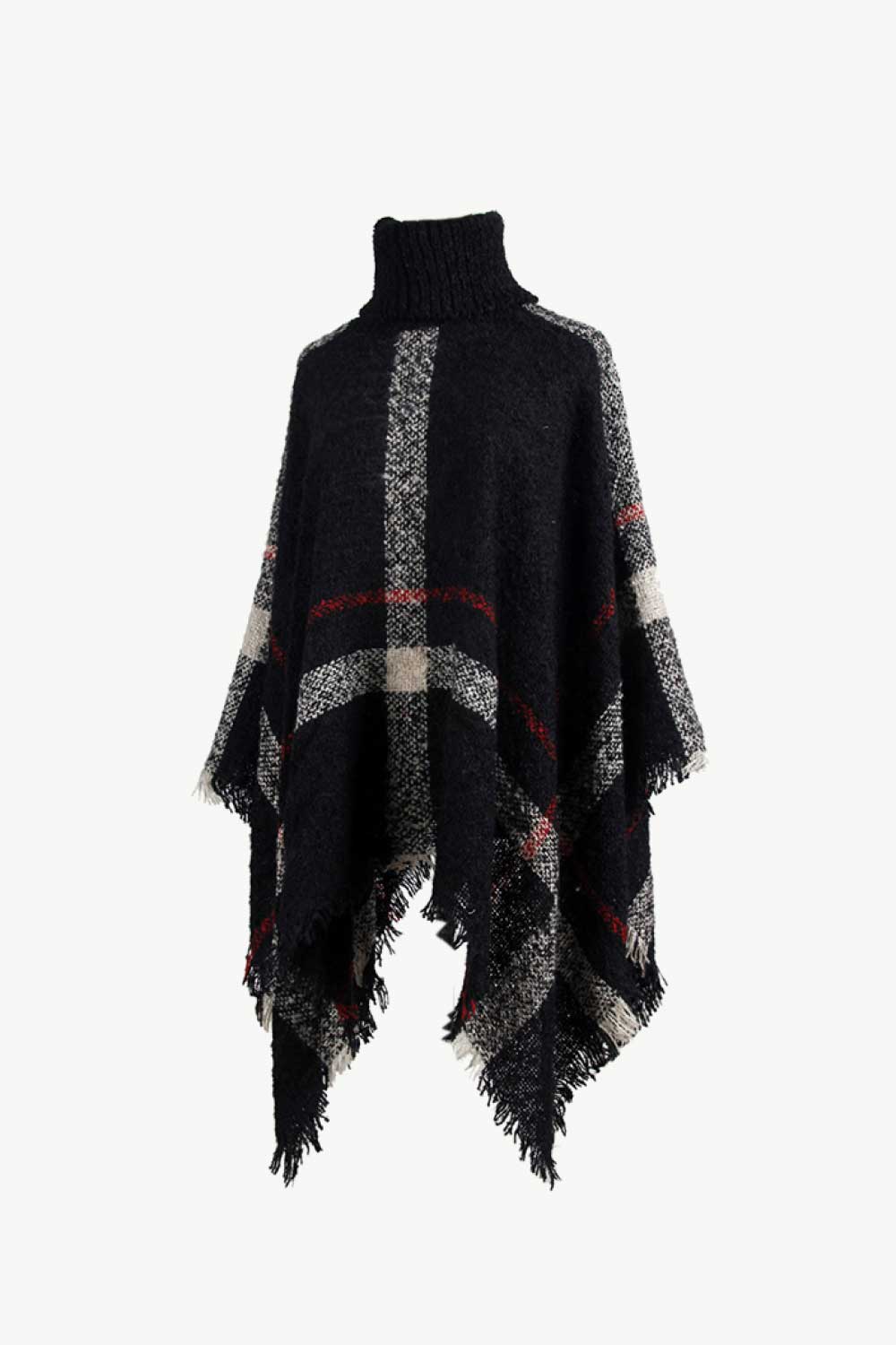 Monah Paloma Acrylic Blend Pretty-n-Plush Plaid Turtleneck Raw Hem Poncho (Multicolor)