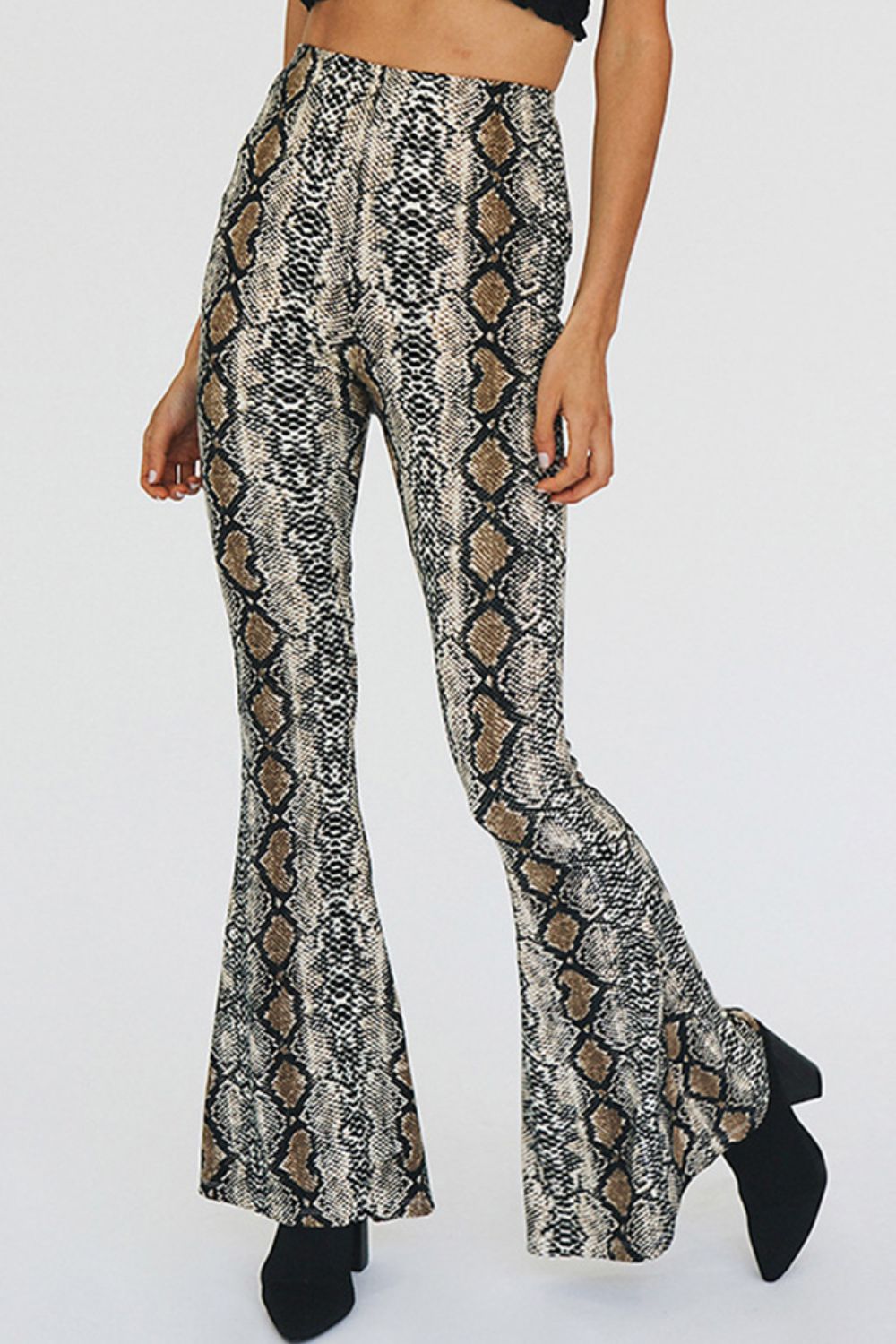 Samantha On Safari Polyester/Spandex Blend Snakeskin Print Super Stretchy Flare Pants (Snakeskin)