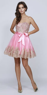 Juliet 759 Short Sweetheart Neckline Strapless Dress with Bow