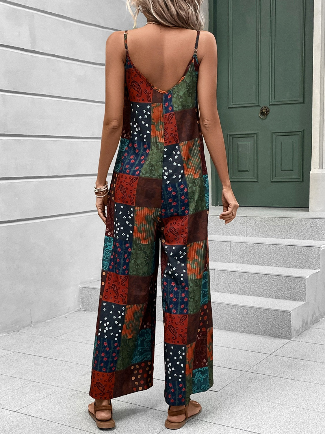 Our Best Polyester/Spandex Fashion Plus Floral Fantasy Scoop Neck Jumpsuit (Multicolor)