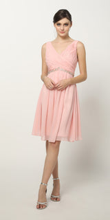 Juliet 786 Ruched V-Neck Cocktail Dress Embellished Waist