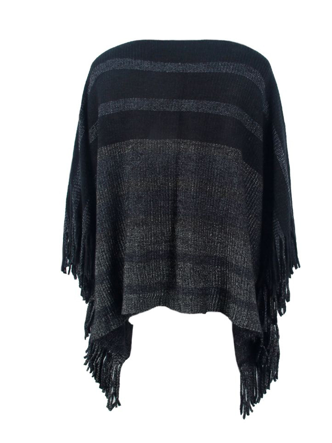 Monah Paloma 100% Polyester Pretty-n-Plush Stripe Boat Neck Fringe Detail Poncho (Multicolor)