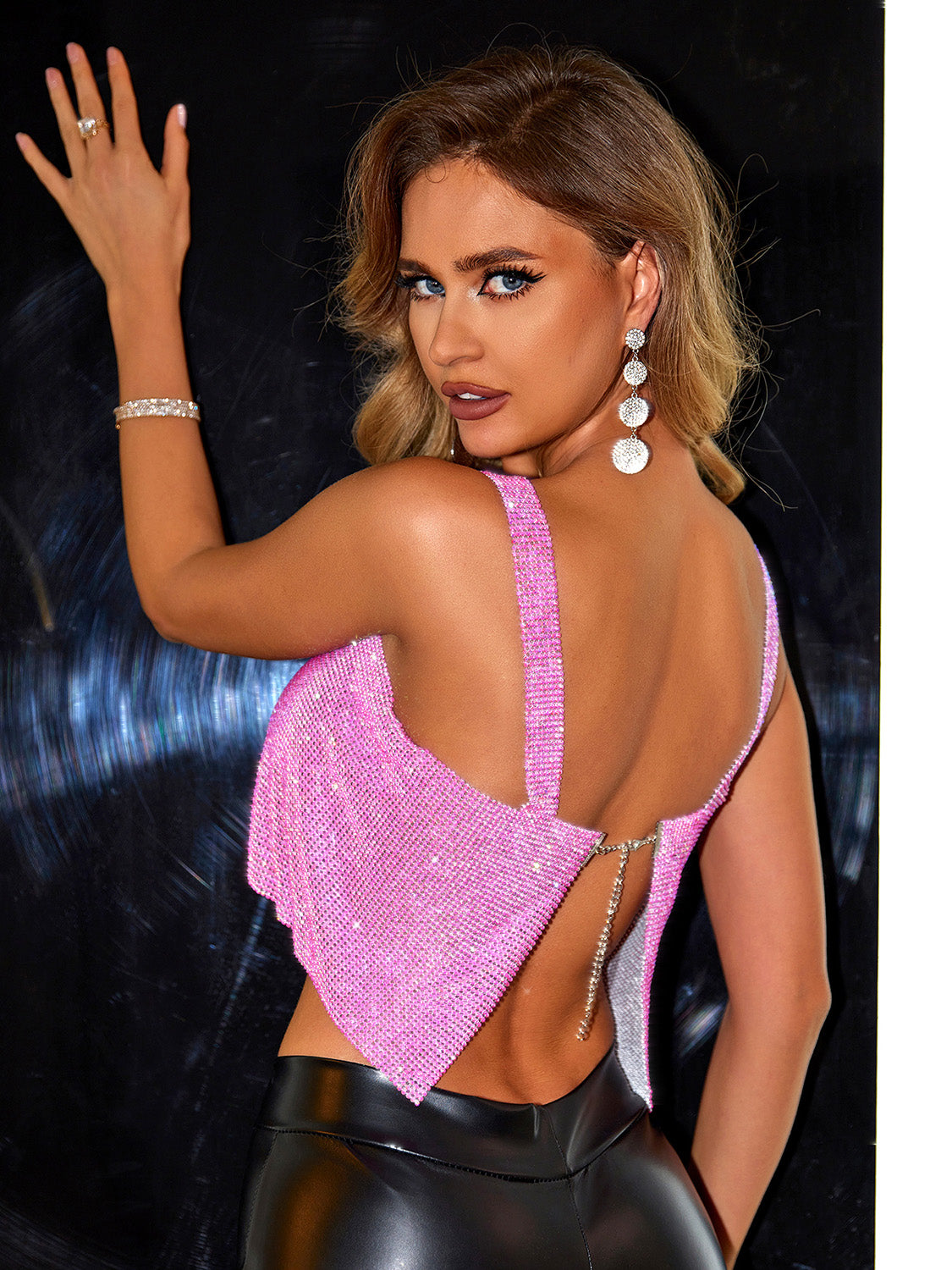 Starla Stunning 100% Metal Mesh Fashion Plus Backless Square Neck Cami Top (Pink)