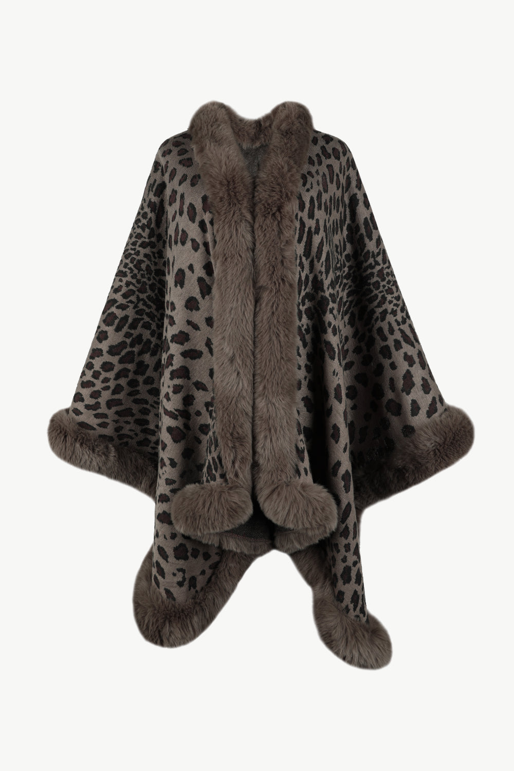 Monah Paloma 100% Acrylic Pretty-n-Plush Fur Fringe Leopard Pattern Print Poncho (Multicolor)