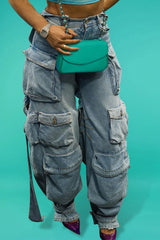 Plus Size Daily Light Blue Spring Summer Pocket Cargo Denim Jeans High Street Harajuku High Waist Casual Loose Denim Trousers - treasures-4-u-2-day