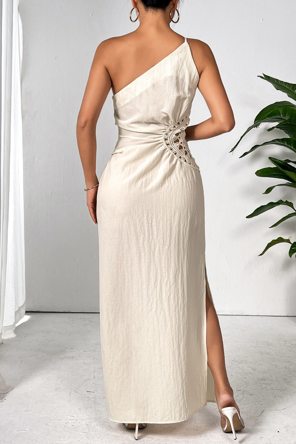 Our Best Polyester/Elastane Blend Honey Slit Detail One Shoulder Sleeveless Maxi Dress (Variants)